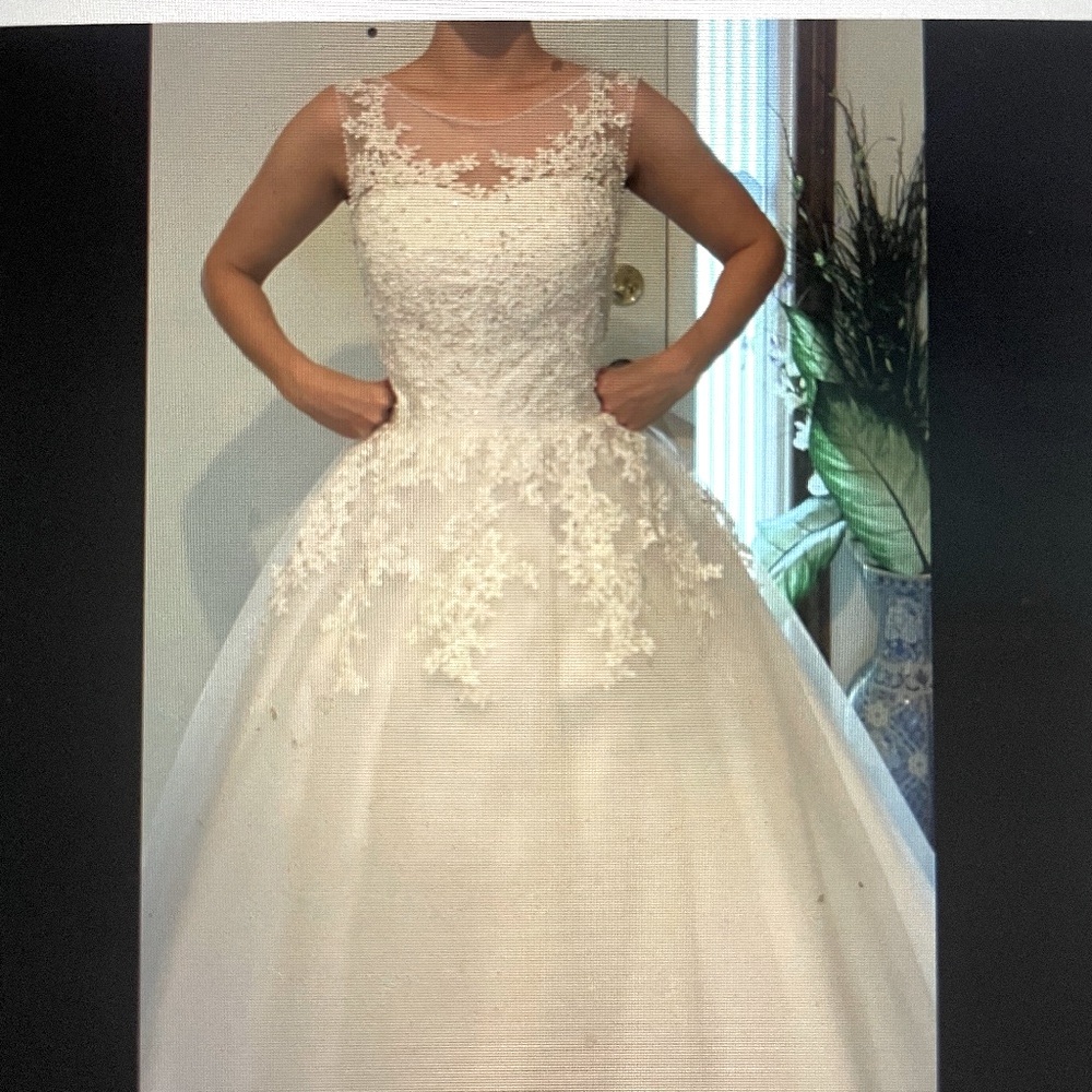 Scoop Neck Ball Gown with Lace (Custom Made) White